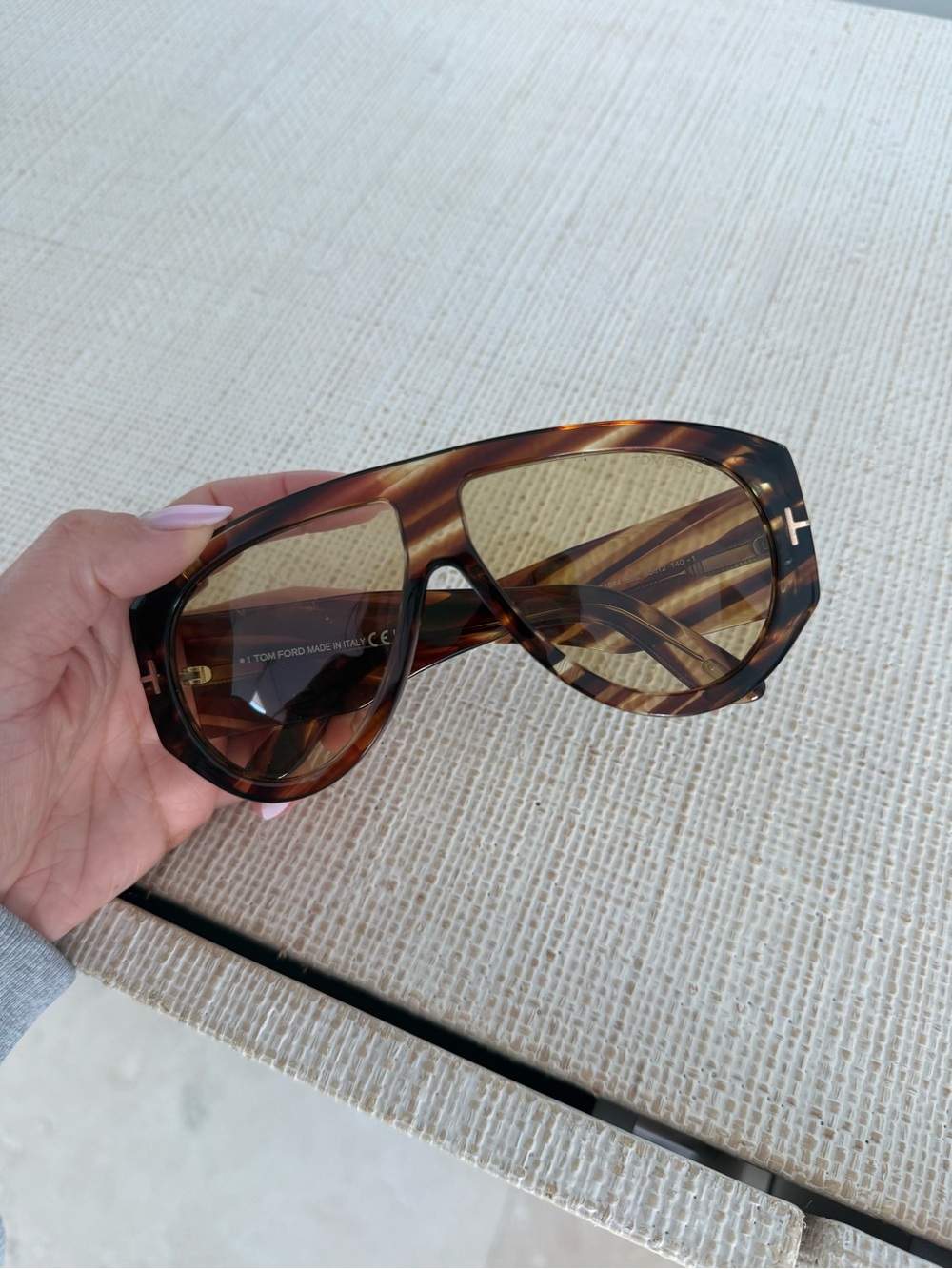Tom Ford Tortoiseshell Shield Sunglasses with Gold T Accents